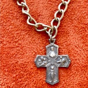 Vintage I AM A CATHOLIC PLEASE CALL A PRIEST Silver CROSS BRACELET From ITALY